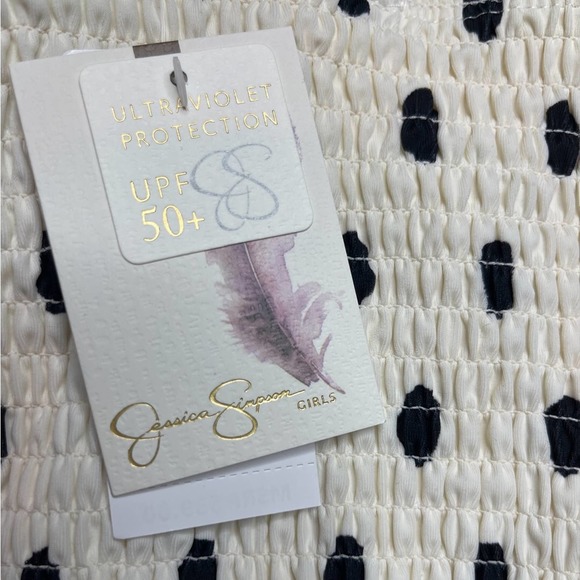 NWT Jessica Simpson girls poka dot swimsuit with matching scrunchie size 12 - Picture 3 of 4